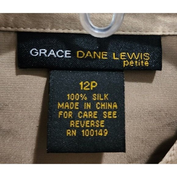 NEW Grace Dane Lewis Women's Long Sleeve Button Up Blouse Top 100% Silk Sz 12P - Picture 6 of 11